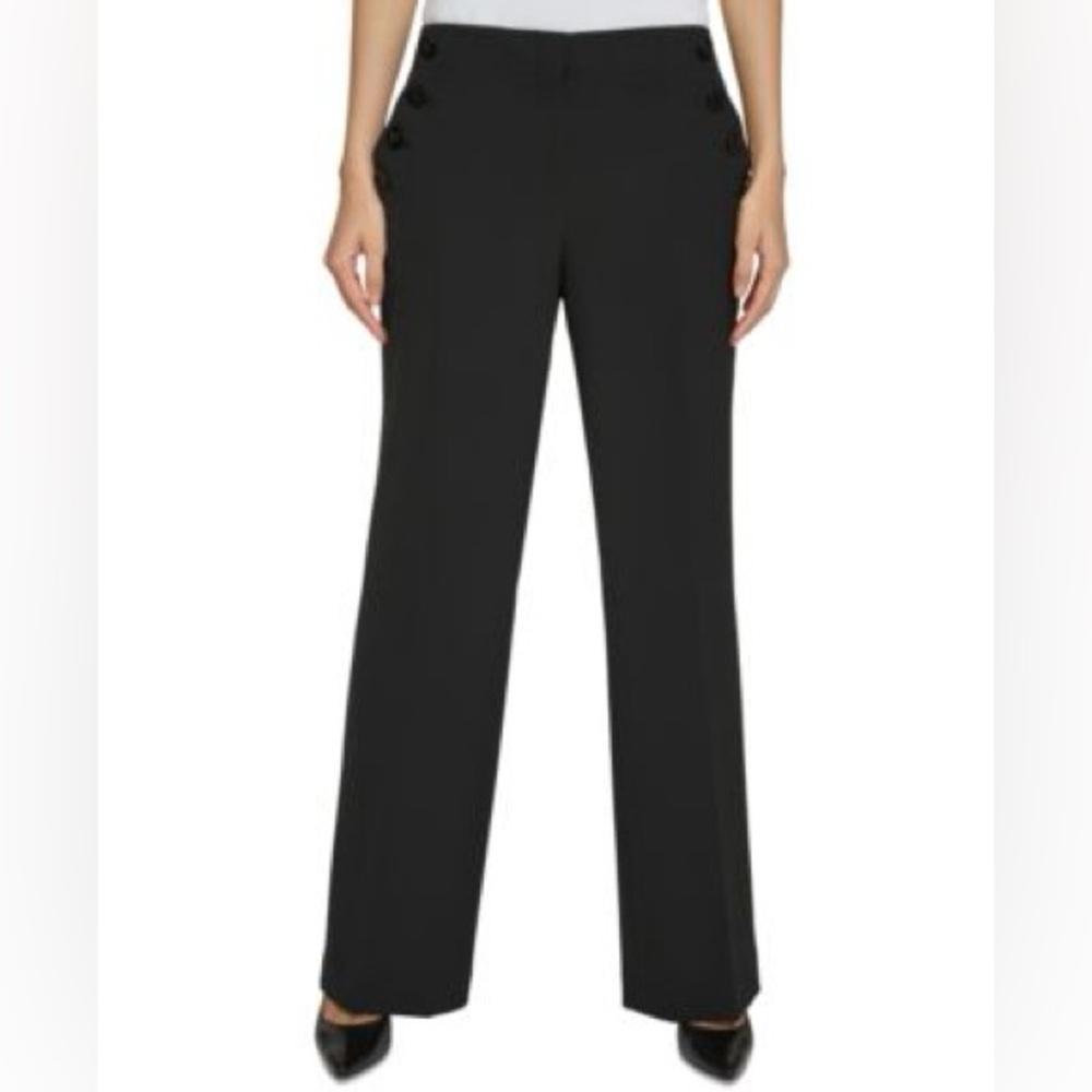 NWT Karl Lagerfeld Size 16 Black Sailor Button Wide Leg Pants